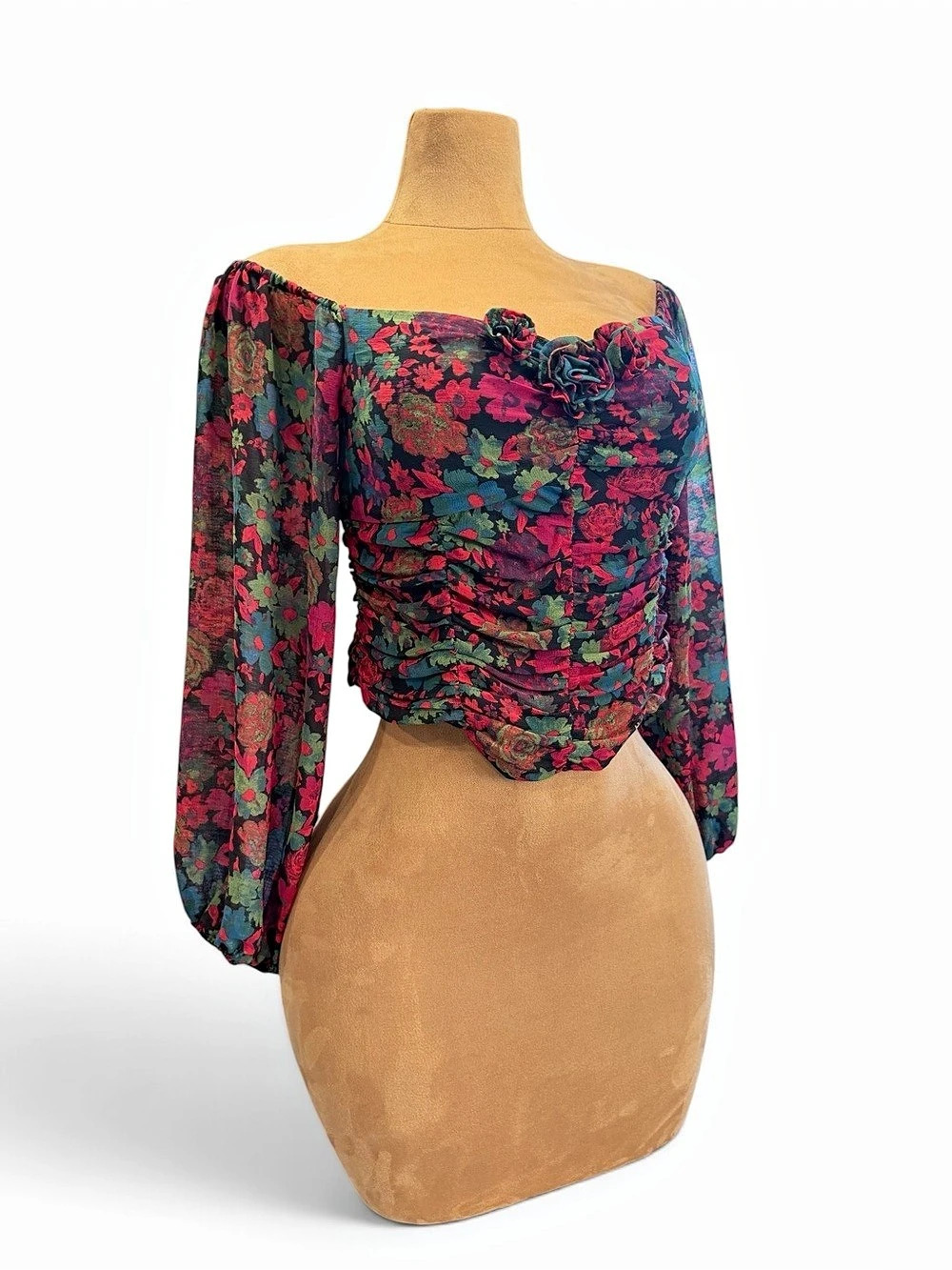 NWOT- Free People Through Oh Lala Top Floral Blouse Black & Red Small - Picture 6 of 13